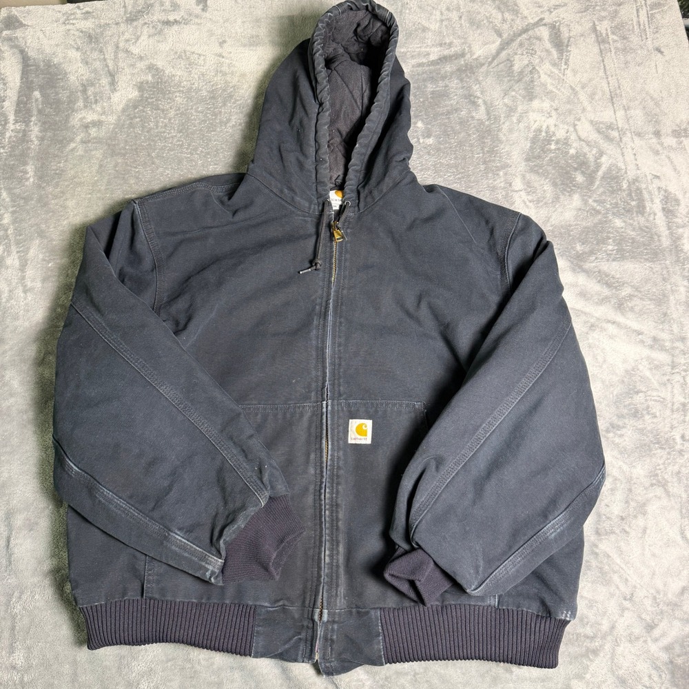 Carhartt Mens 2XL Made in USA Canvas Active Workwear Jacket Black Flannel Lined
